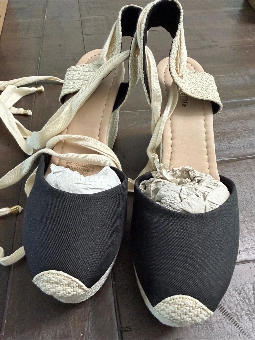 Black and Cream Tie Ankle Espadrille Flats - Women's Shoes